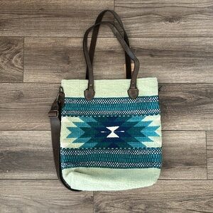 MZ Made Green and Blue Patterned Tote Bag